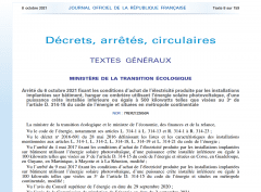 Solaire : Publication du décret et de l’arrêté ouvrant droit à un tarif d’achat accessible par guichet ouvert pour les installations implantées sur bâtiment, sur hangar et sur ombrières d’une puissance inférieure ou égale à 500 kwc