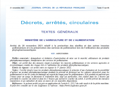 Abeilles : publication arrêté du 20 novembre 2021 relatif à la protection des abeilles et des autres insectes pollinisateurs et à la préservation des services de pollinisation lors de l’utilisation des produits phytopharmaceutiques