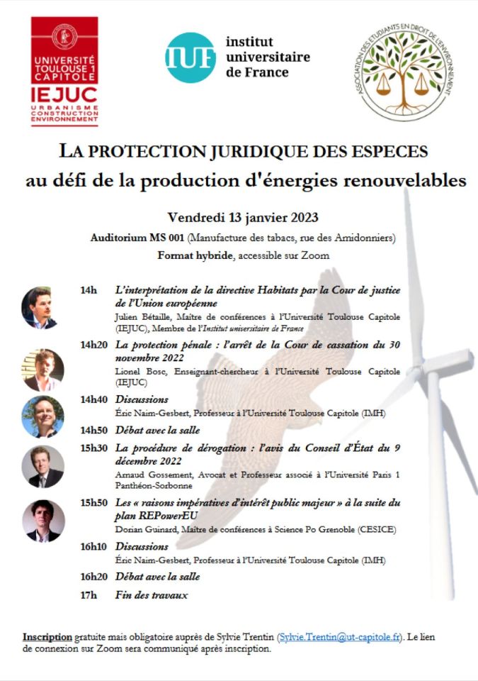 [Agenda] Biodiversité et énergies renouvelables : conférence à l’université de Toulouse le 13 janvier 2023