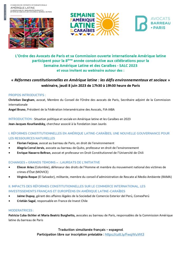 [Conférence] 8 juin 2023 : intervention de Maître Florian Ferjoux à la conférence du Barreau de Paris sur les réformes constitutionnelles en Amérique latine