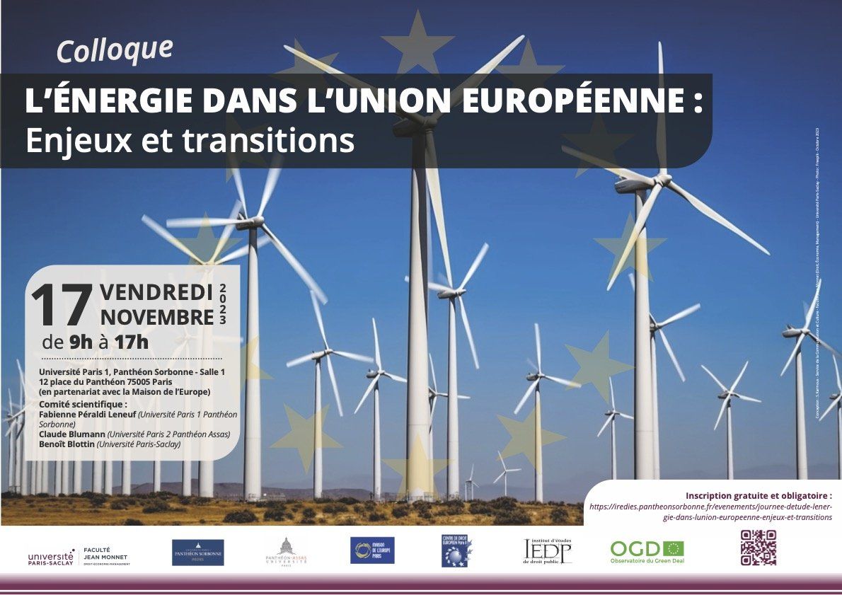 [colloque] 17 novembre 2023 : « L’énergie dans l’Union européenne : enjeux et transitions » (Université Paris I en partenariat avec la Maison de l’Europe)